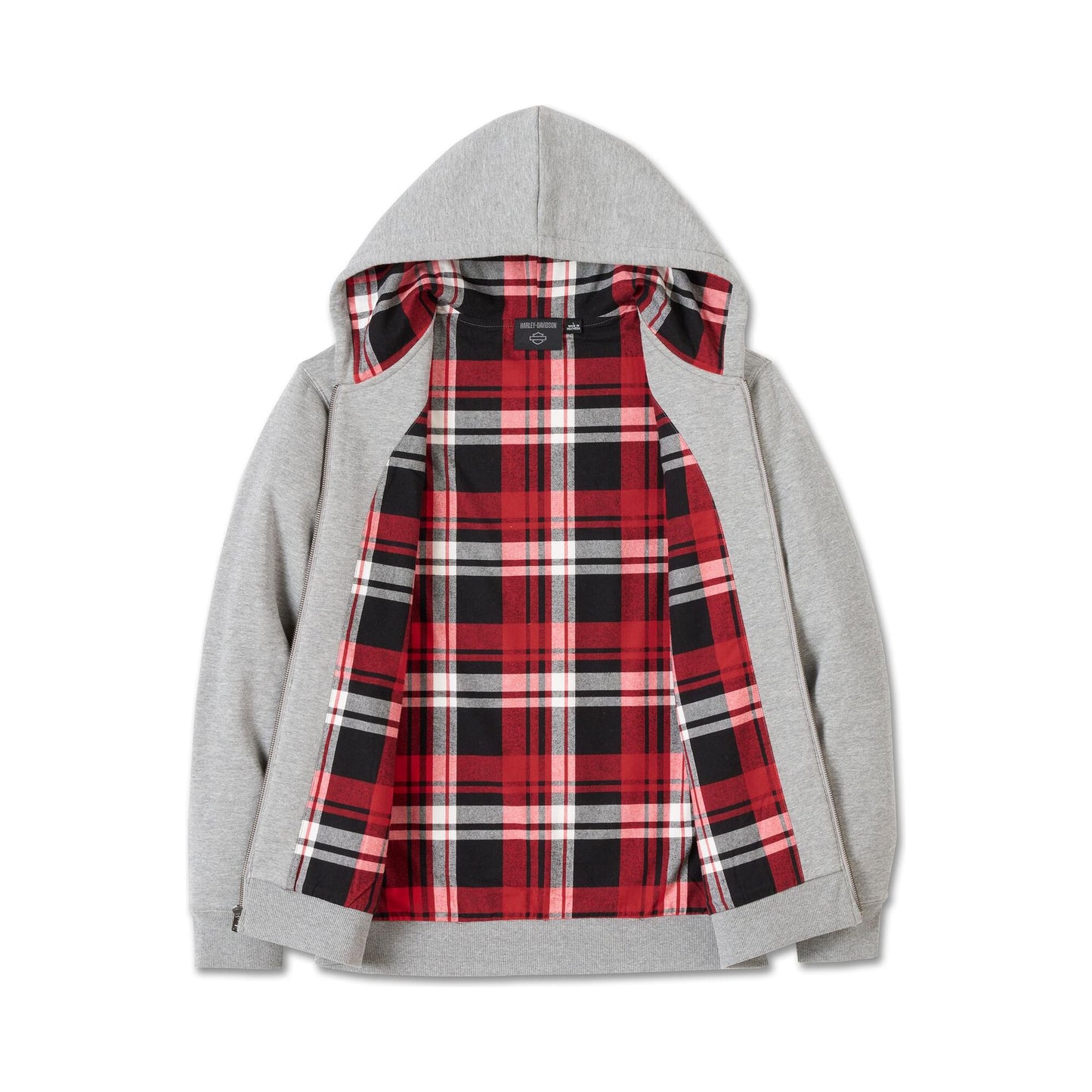 Harley-Davidson® Men's Bar & Shield Plaid Lined Zip-Up Hoodie - Grey Heather