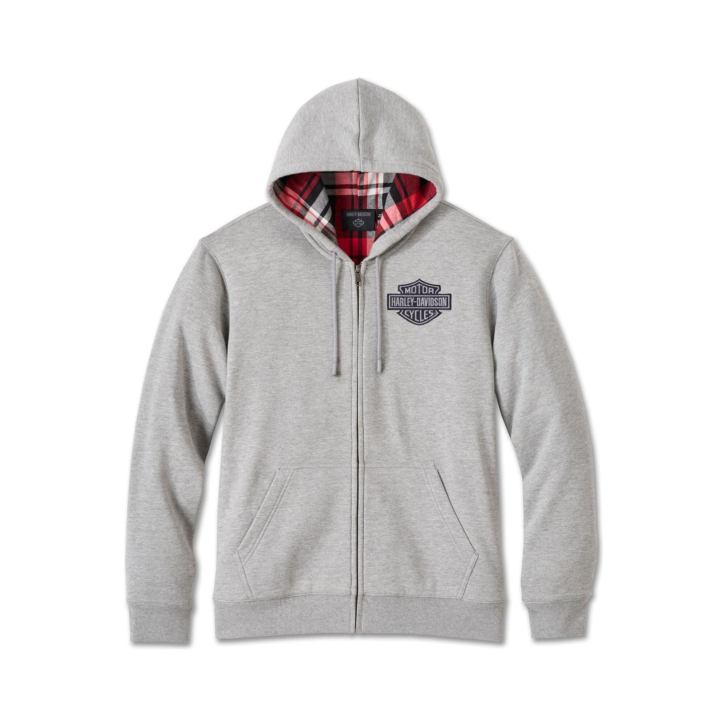 Harley-Davidson® Men's Bar & Shield Plaid Lined Zip-Up Hoodie - Grey Heather