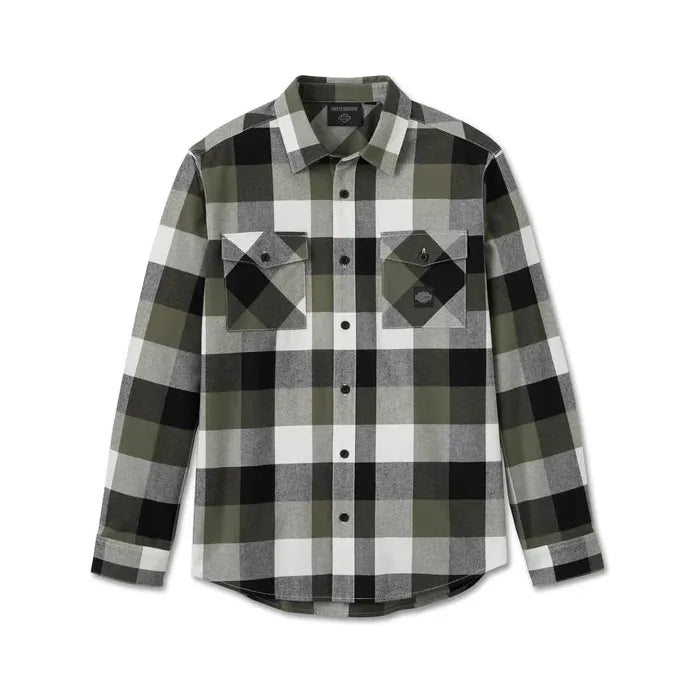 Harley-Davidson® Essence Long Sleeve Flannel Shirt - Plaid - Harley Black & Grape Leaf