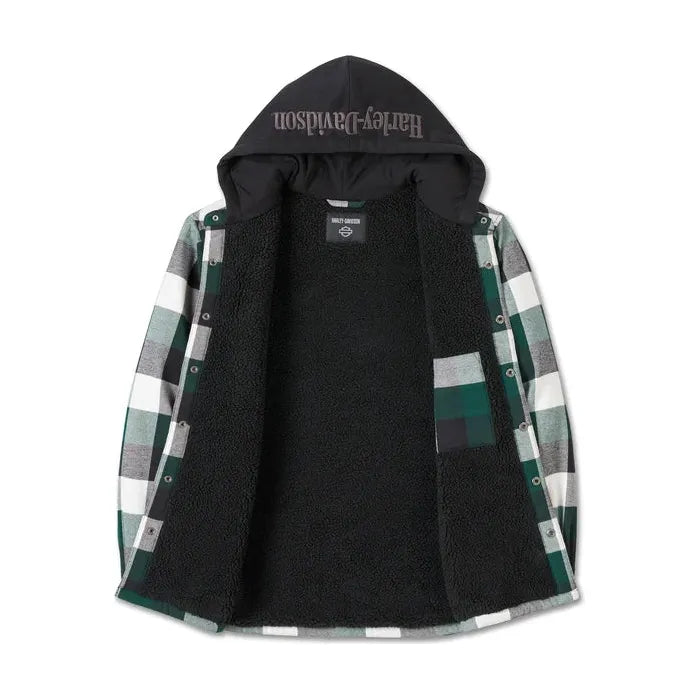 Harley-Davidson® Traveler Hooded Shirt Jacket - Plaid - Harley Black & Rainforest