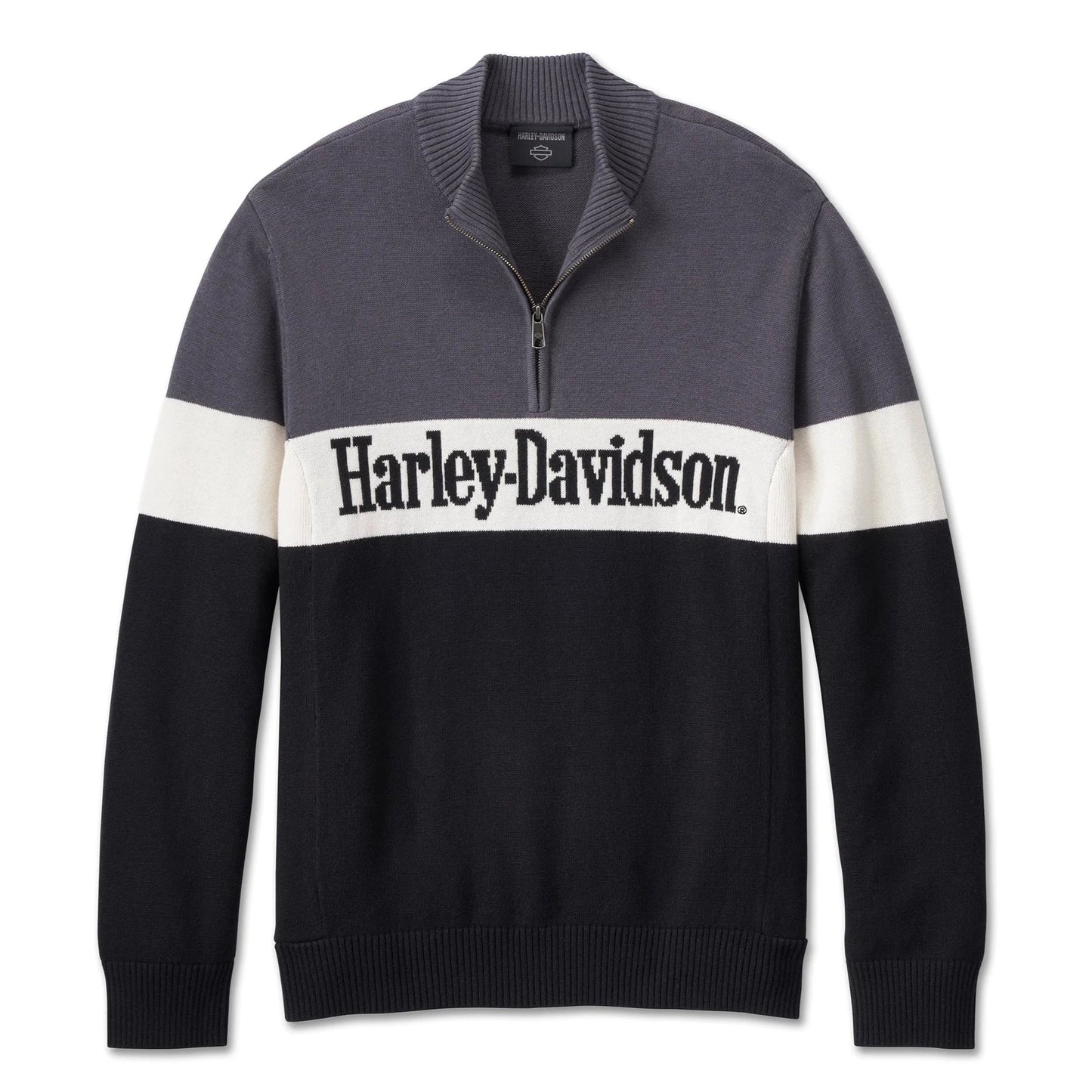 Harley-Davidson® Men's Darting 1/4 Zip Sweater - Colorblocked - Black Beauty