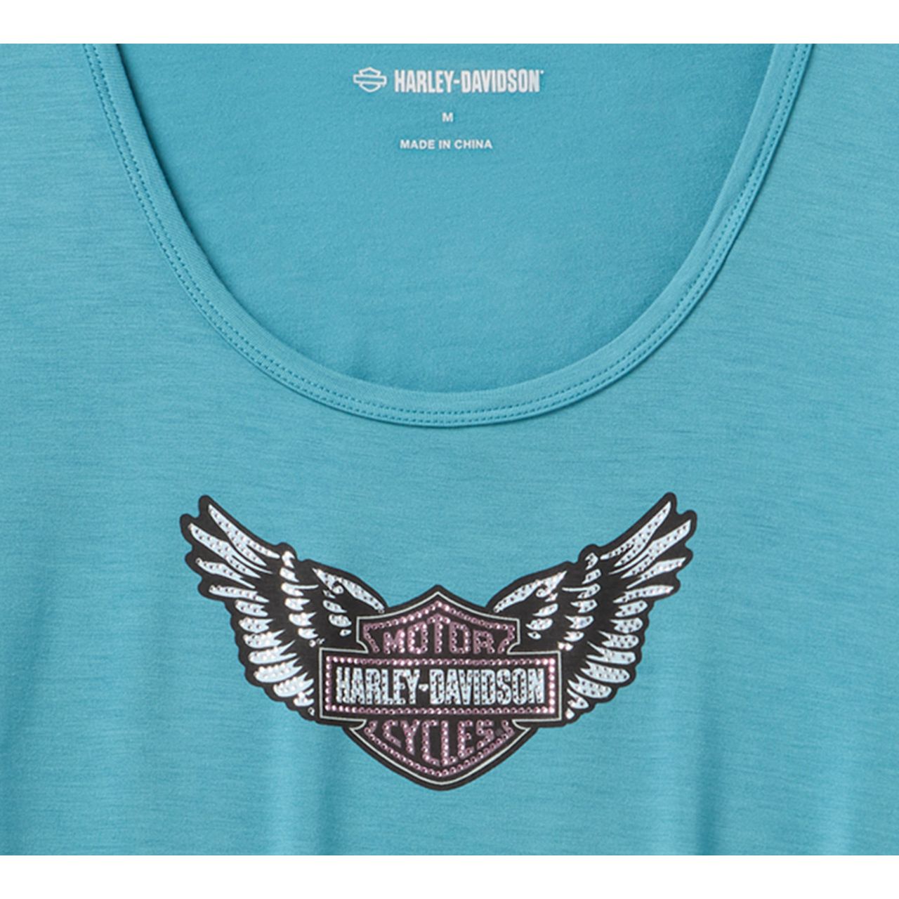 Harley-Davidson® Women's Winged Bling Scoop Neck Tee - Rustic Teal