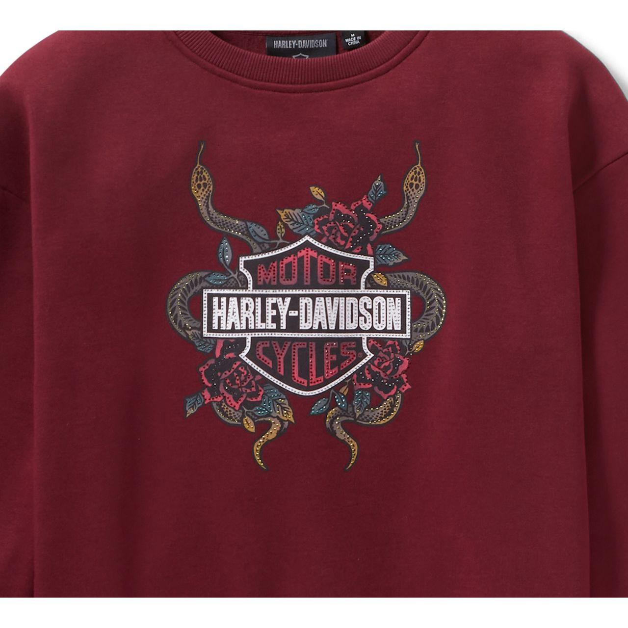 Harley-Davidson® Women's Serpent Rose Bling Fleece - Maroon Banner