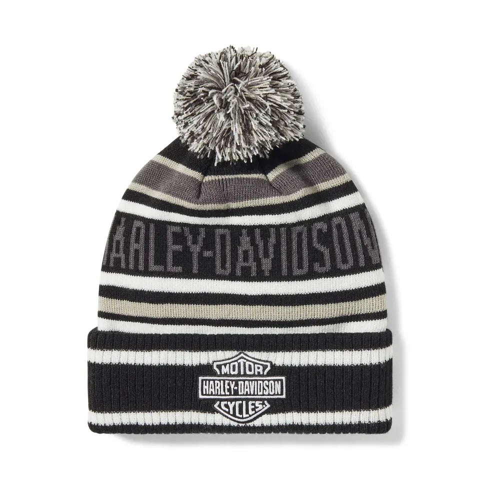 Harley-Davidson® Stripe Pom Beanie - Harley Black & Cloud Dancer