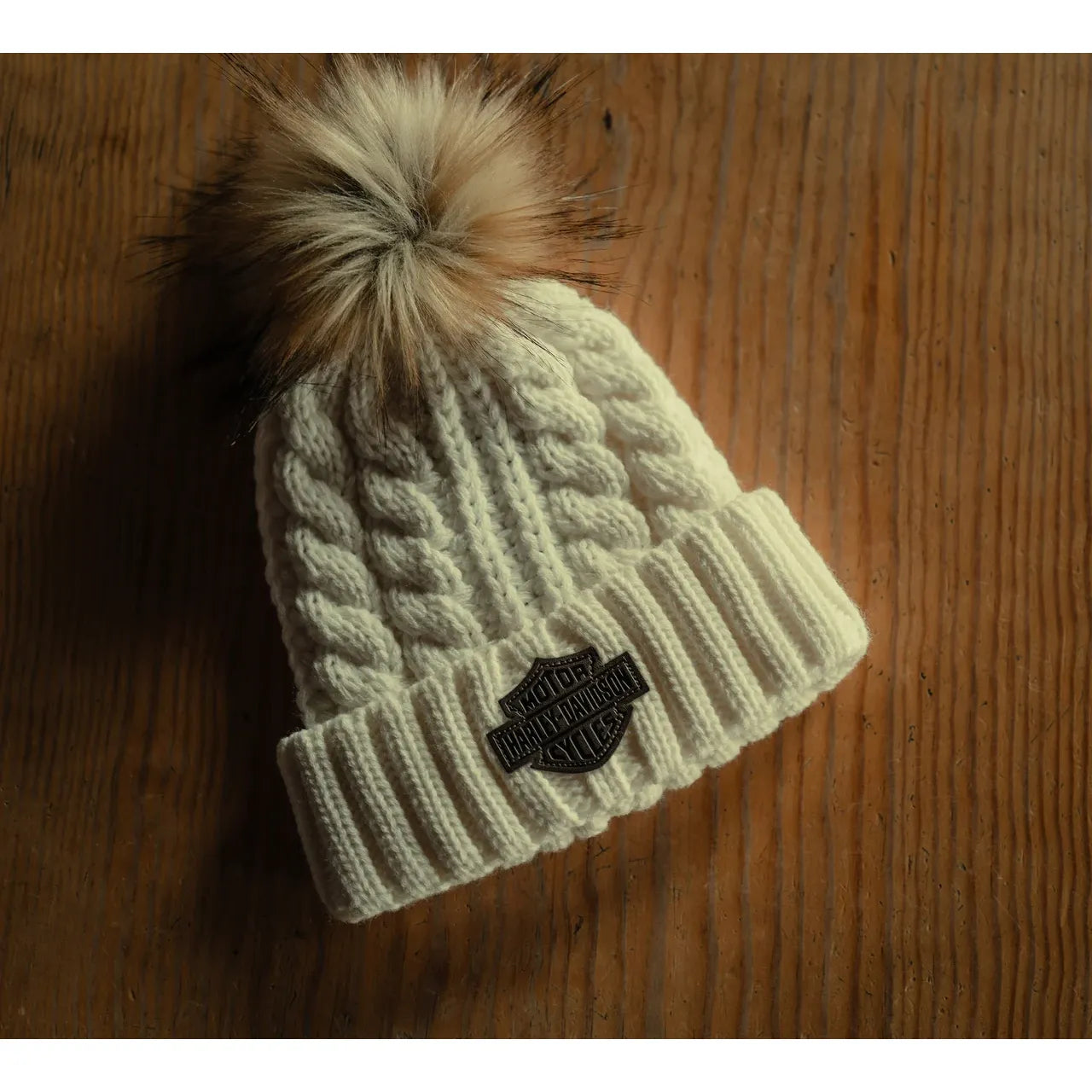 Harley-Davidson® Women's Leather Patch Pom Beanie