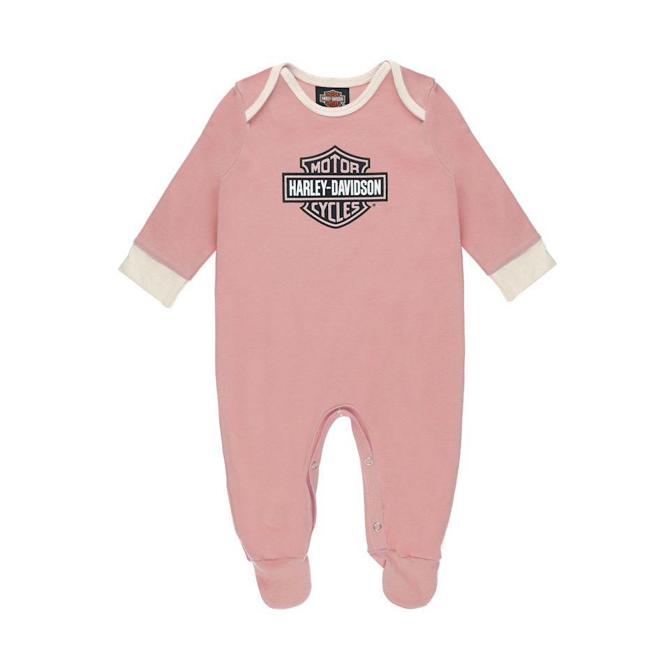 Harley-Davidson® Baby Girls' Bar & Shield Logo Knit Footed Long Sleeve Romper