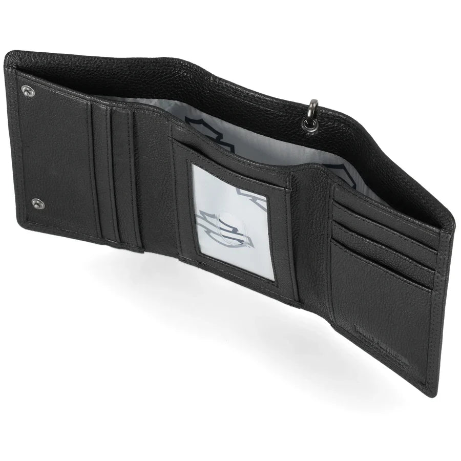 Harley-Davidson® Embossed Willie G. Skull Logo Medium Tri-Fold Chain Wallet