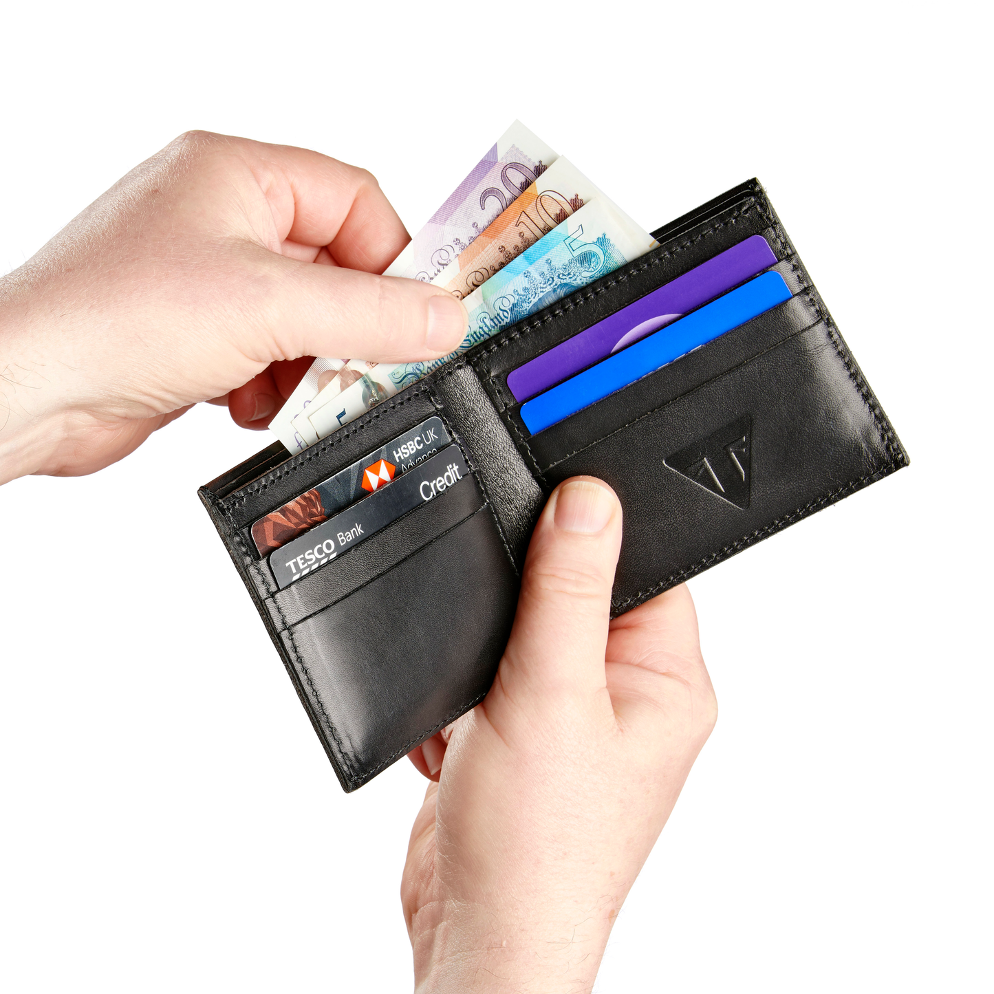Triumph Black Leather Folding Card Holder