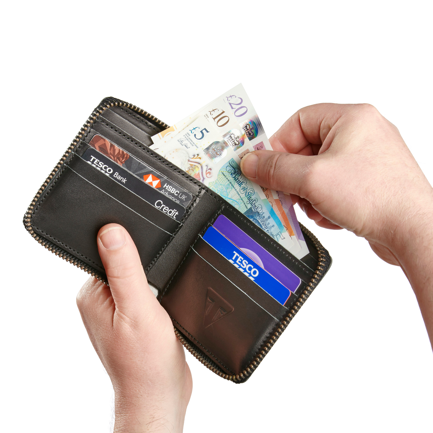 Triumph Black Leather Square Zip Wallet