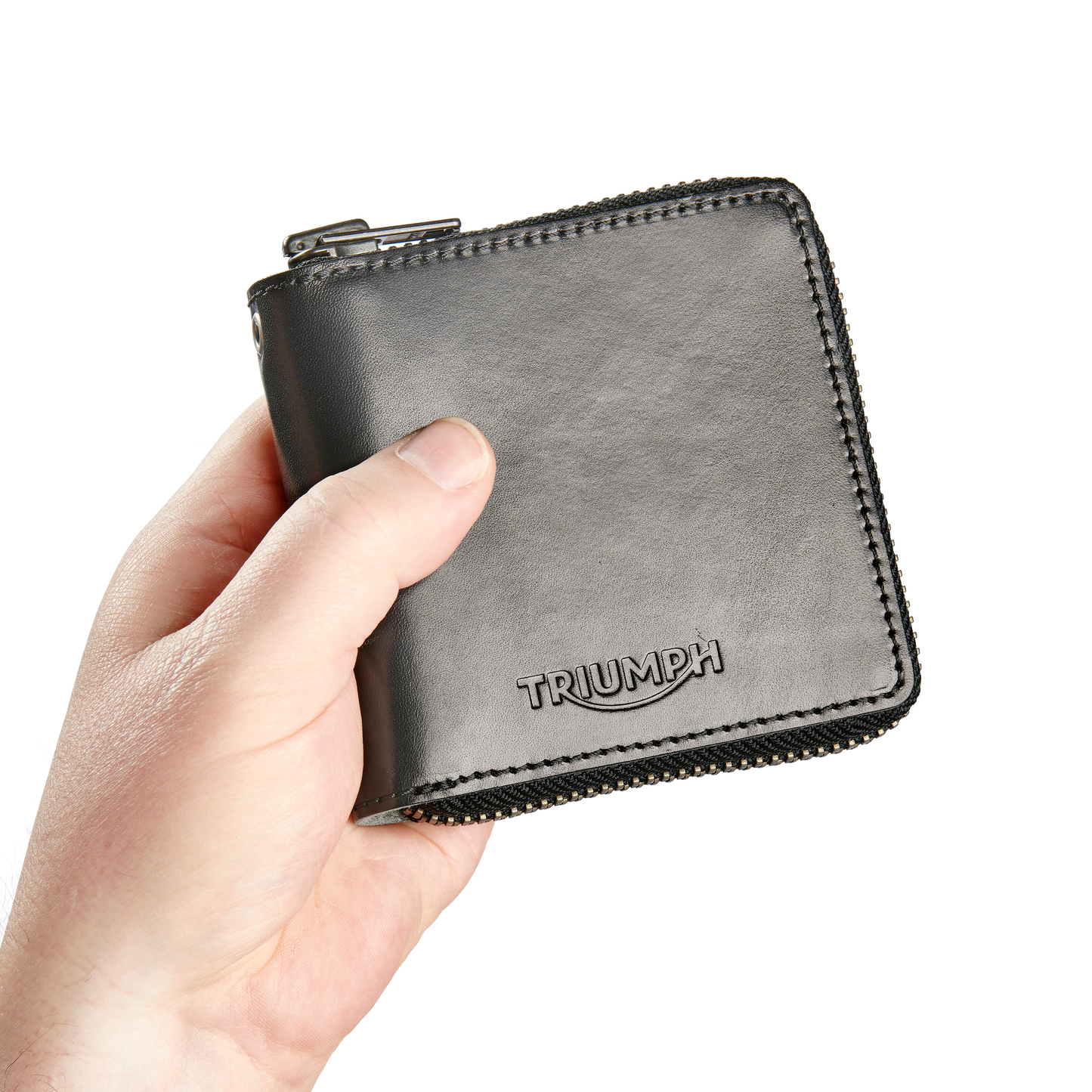 Triumph Black Leather Square Zip Wallet