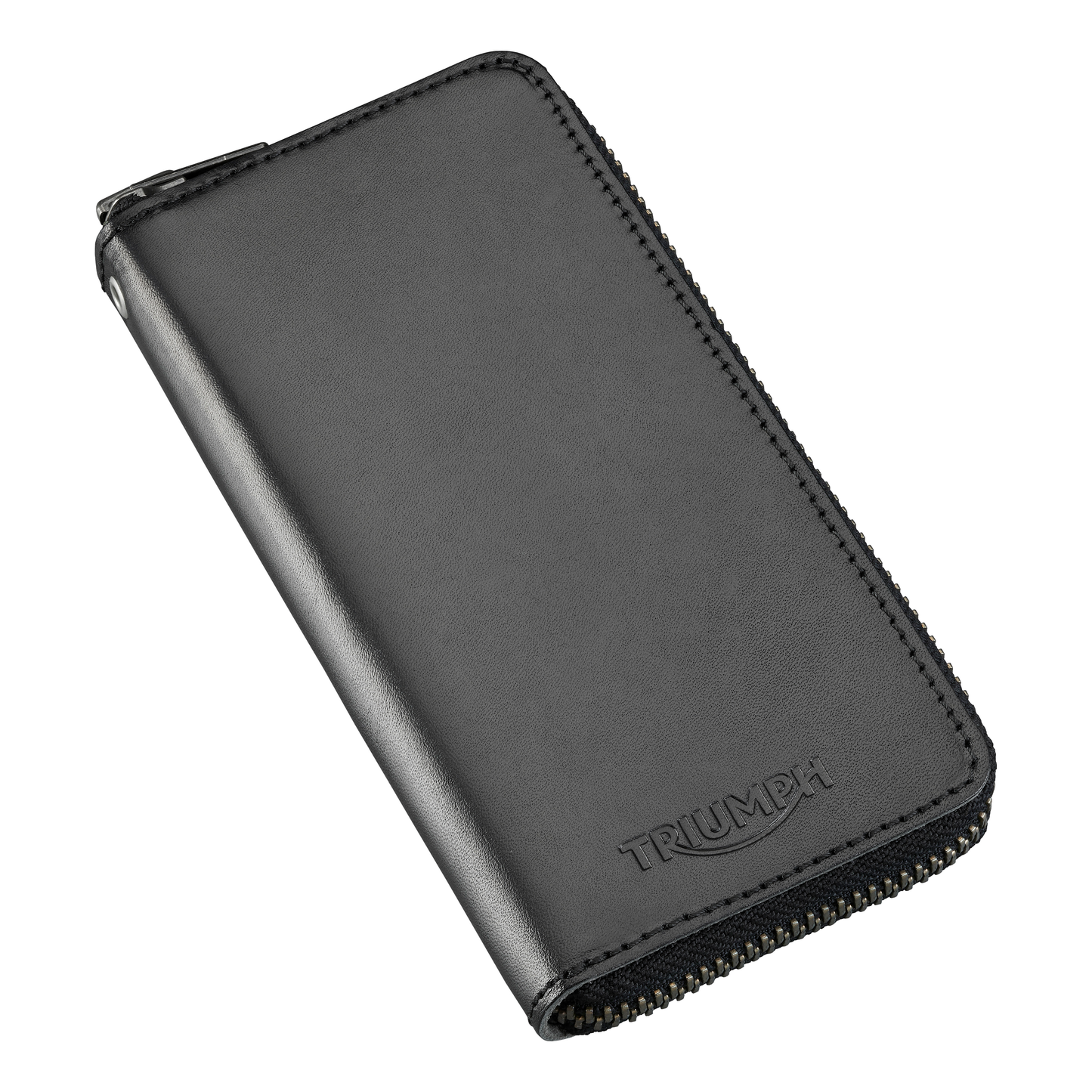 Triumph Black Leather Long Zip Wallet