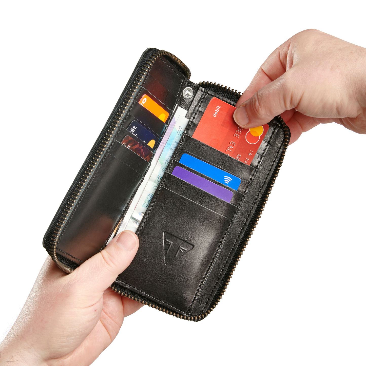 Triumph Black Leather Long Zip Wallet