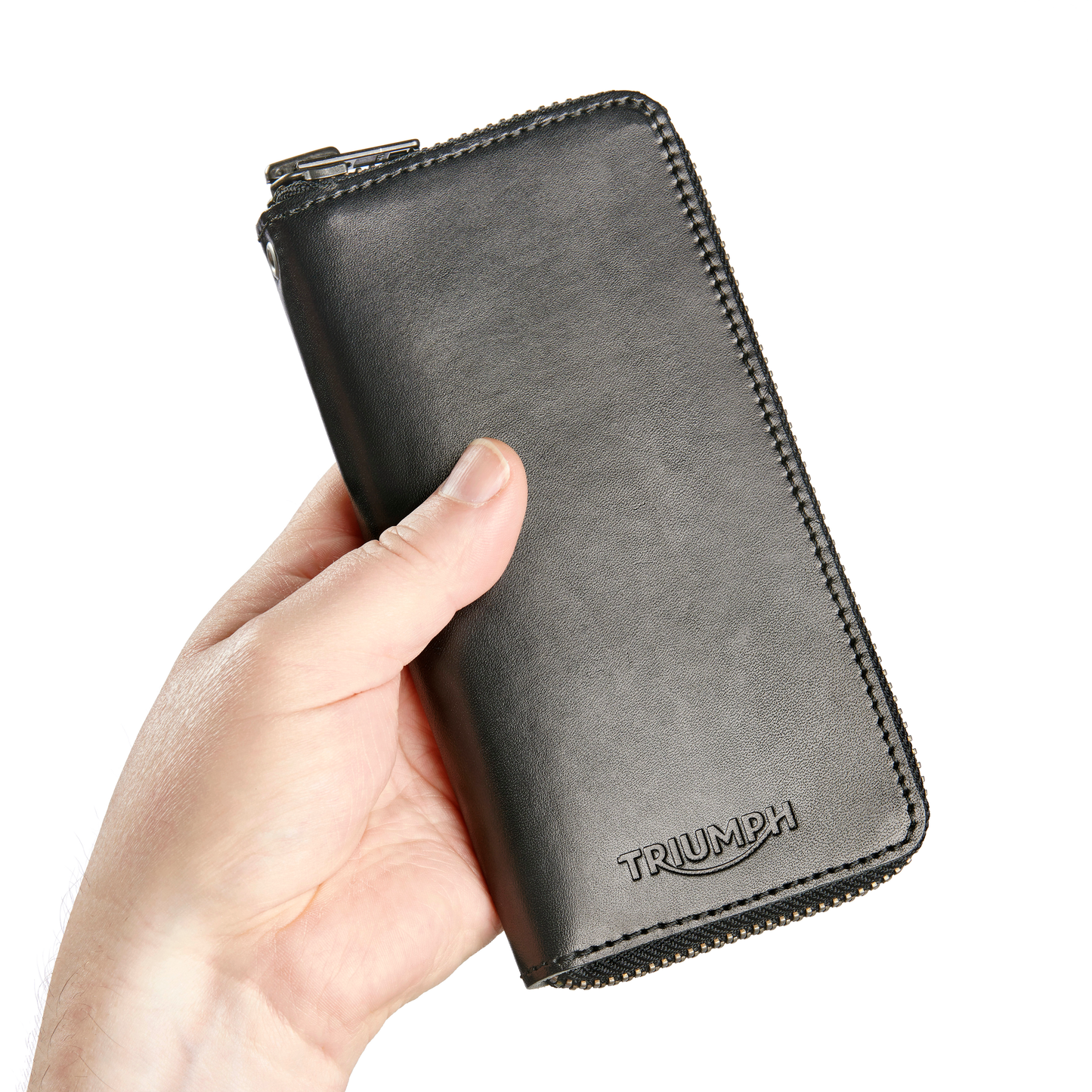 Triumph Black Leather Long Zip Wallet