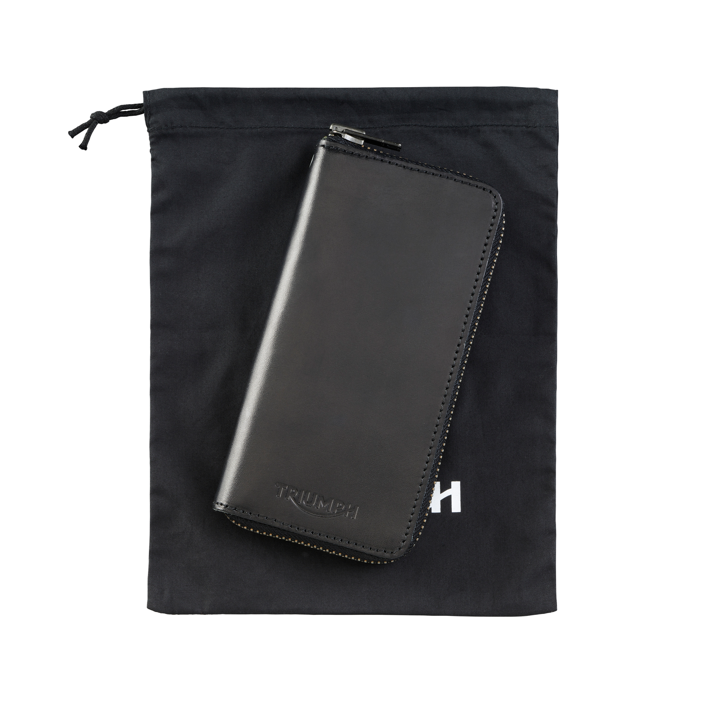 Triumph Black Leather Long Zip Wallet