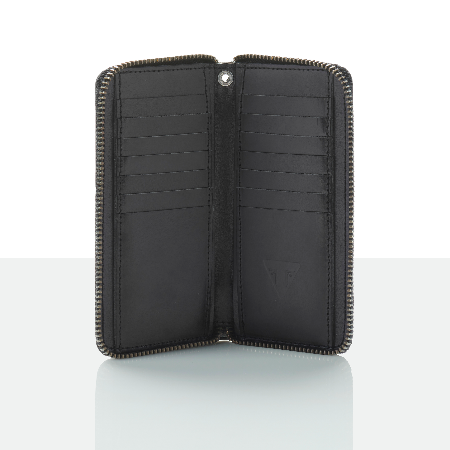 Triumph Black Leather Long Zip Wallet