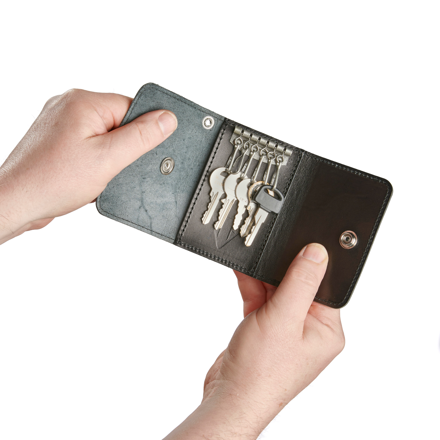 Triumph Black Leather Folding Key Holder - Premium Leather Key Organizer