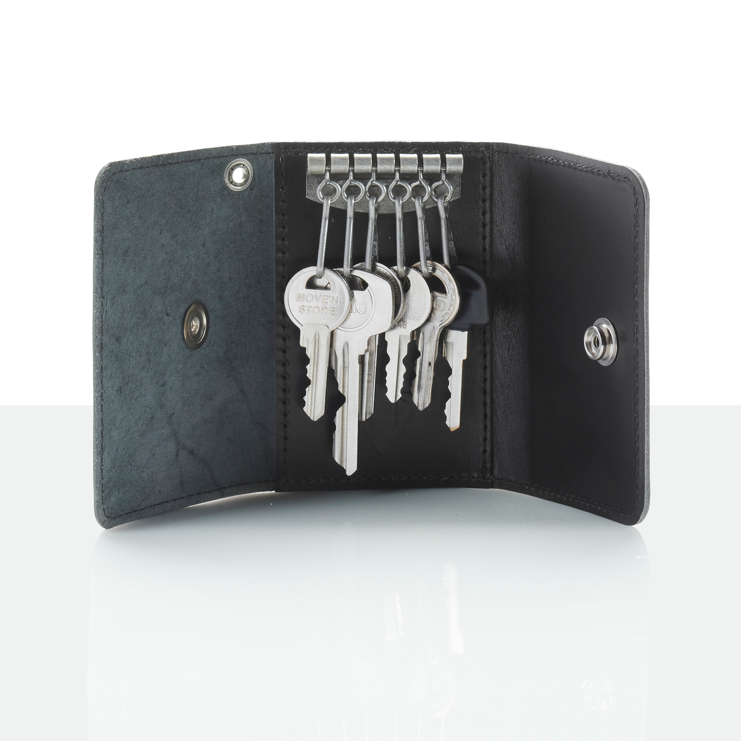 Triumph Black Leather Folding Key Holder - Premium Leather Key Organizer