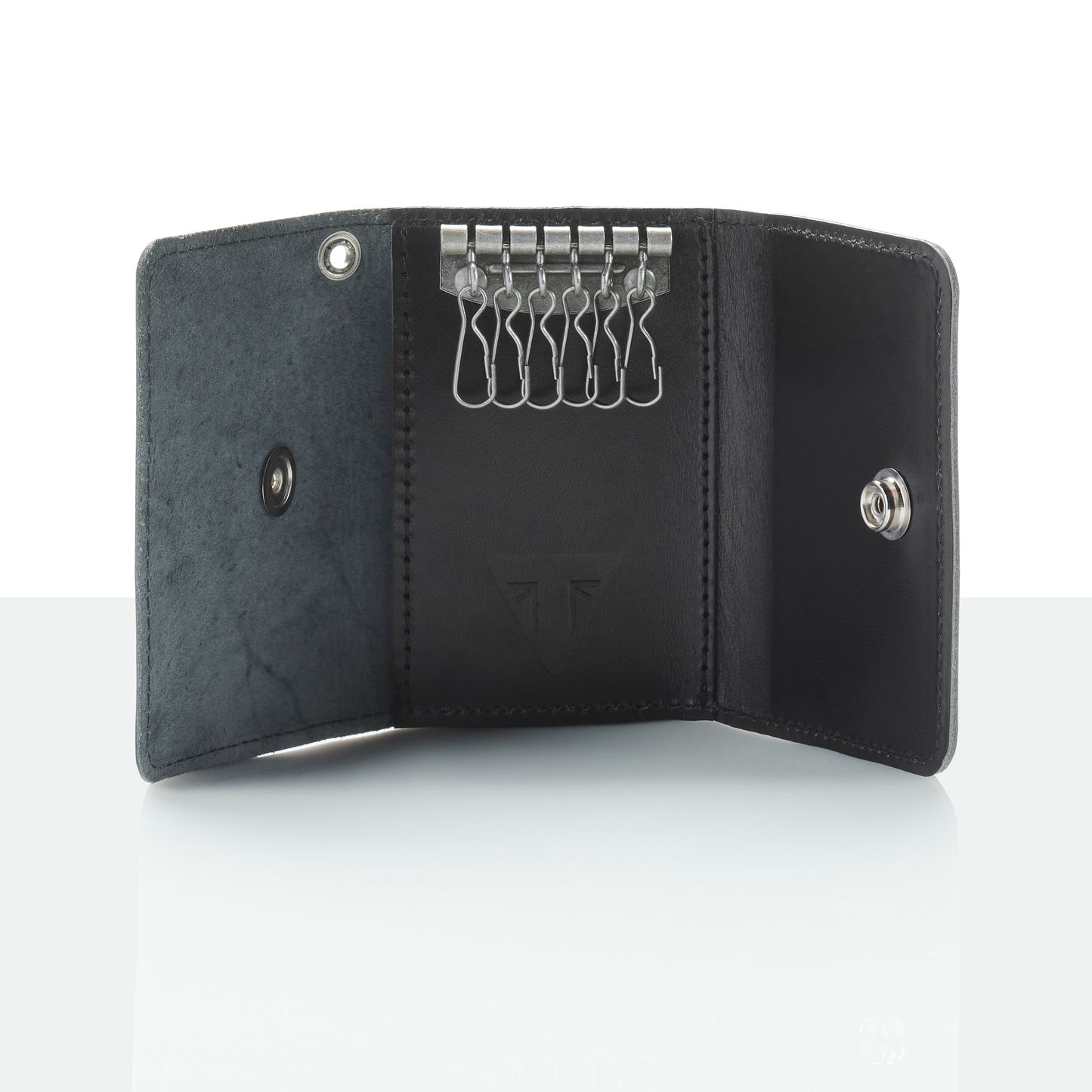 Triumph Black Leather Folding Key Holder - Premium Leather Key Organizer