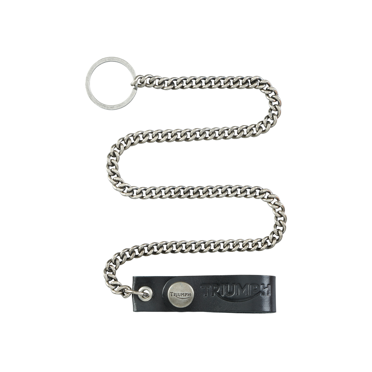 Triumph Black Leather Chain Lanyard - Premium Leather Lanyard with Metal Chain