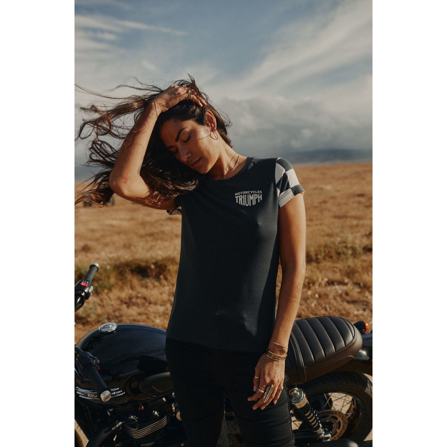 Triumph Marie Womens Checkerboard Sleeve T-Shirt - Black