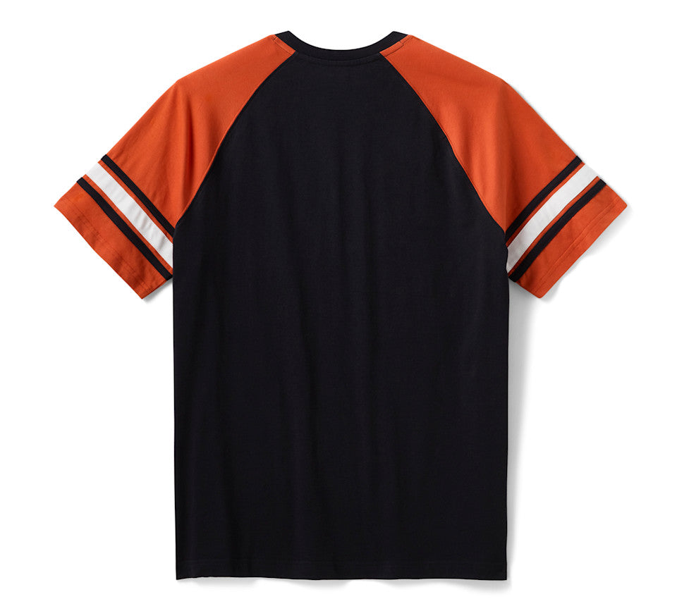 Harley Davidson® Men's H-D Essential Sleeve Stripe Raglan Tee Black & Orange