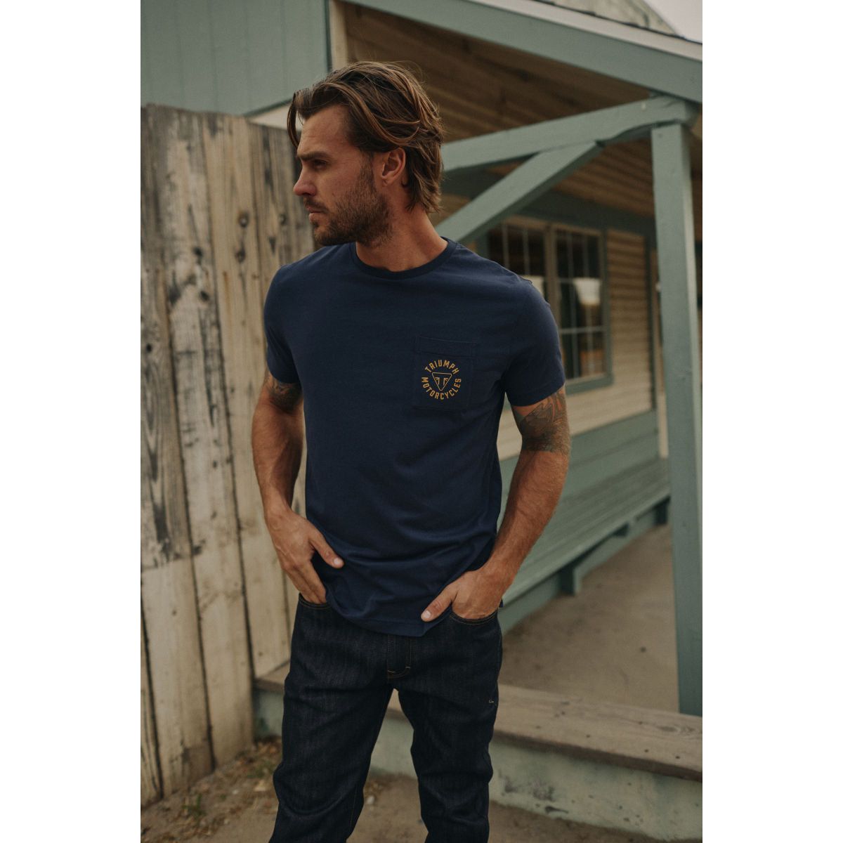 Triumph Newlyn Back Print Pocket T-Shirt - Navy