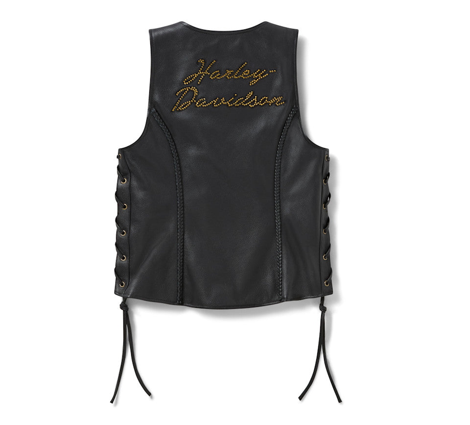 Harley Davidson® Women's Script Bling Leather Vest Black