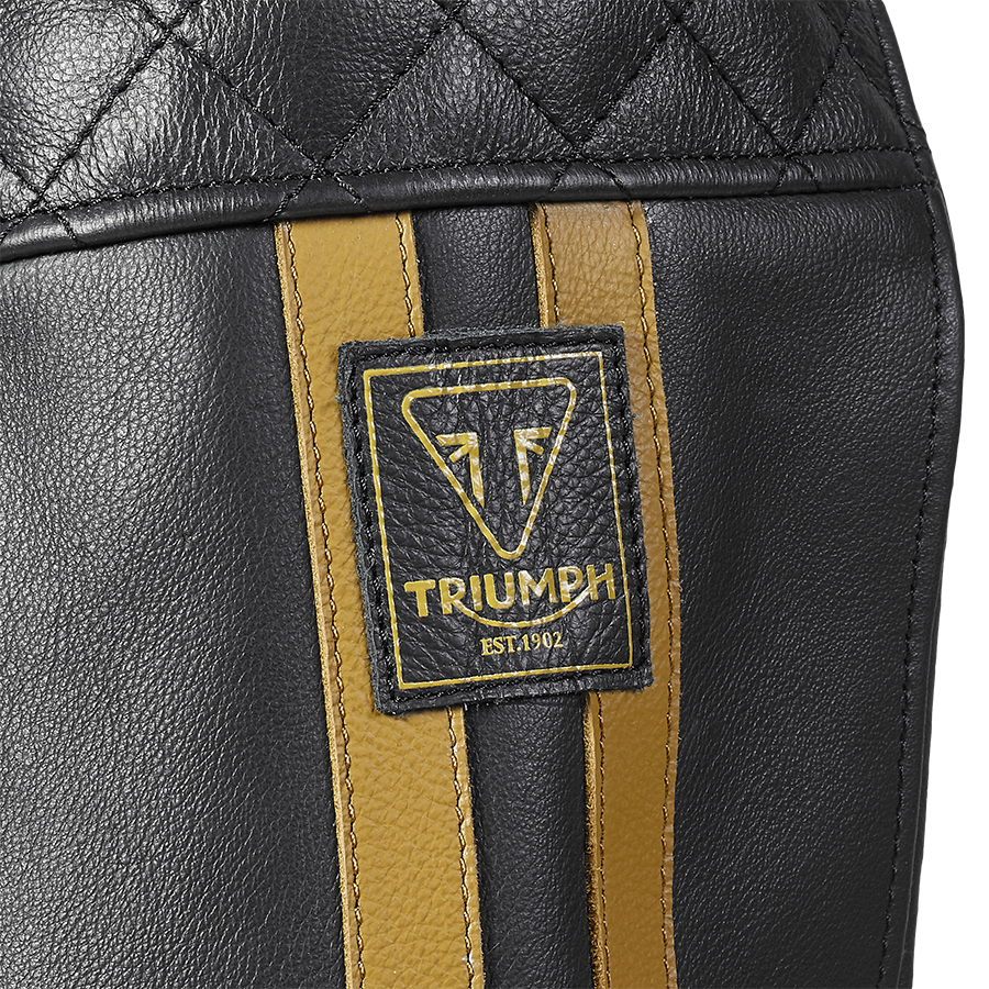 Triumph Braddan Air Racing Leather Jacket in Black and Gold