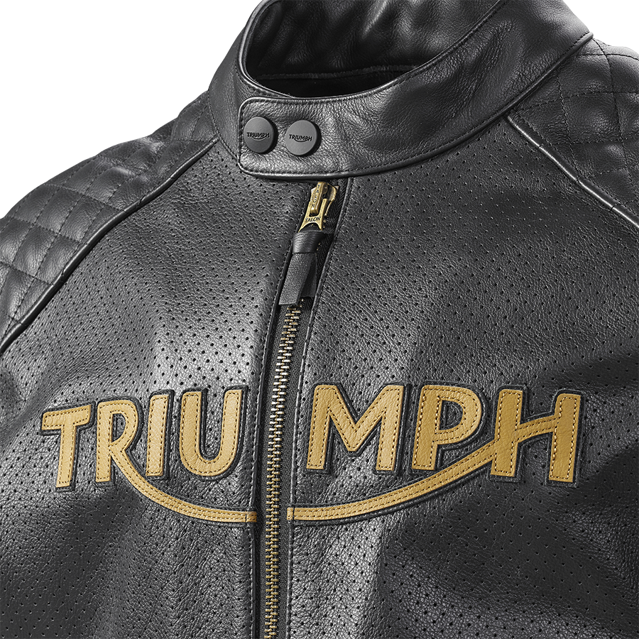 Triumph Braddan Air Racing Leather Jacket in Black and Gold