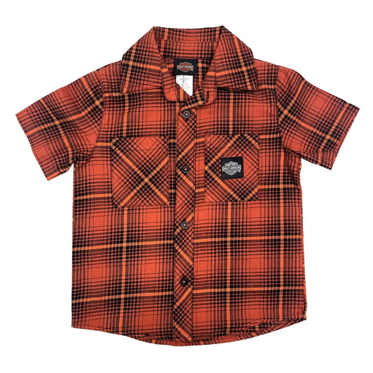 Harley-Davidson® Boys' Bar & Shield Logo Yarn Button Plaid Short Sleeve Shirt