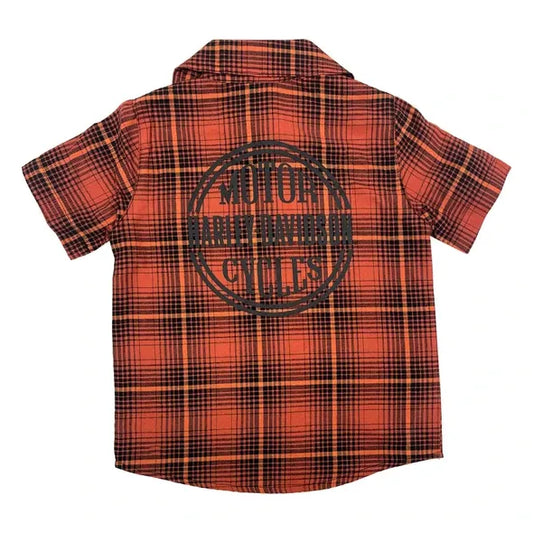 Harley-Davidson® Boys' Bar & Shield Logo Yarn Button Plaid Short Sleeve Shirt