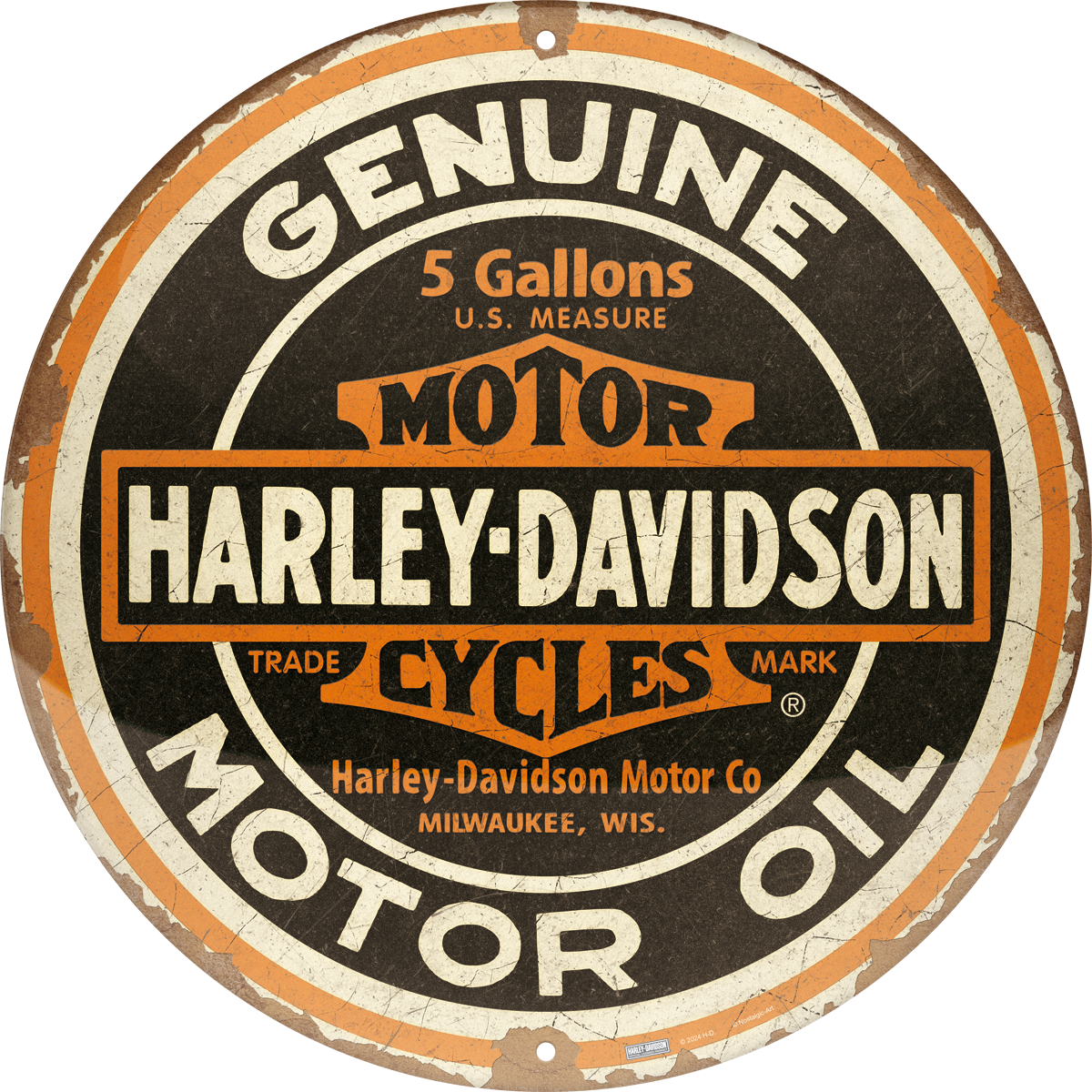 Harley-Davidson® Genuine Motor Oil Tin Sign Round
