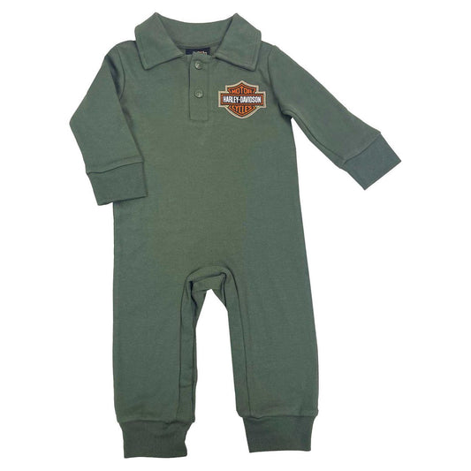 Harley-Davidson® Baby Boys' Bar & Shield Knit Button Collar Coveralls – Green