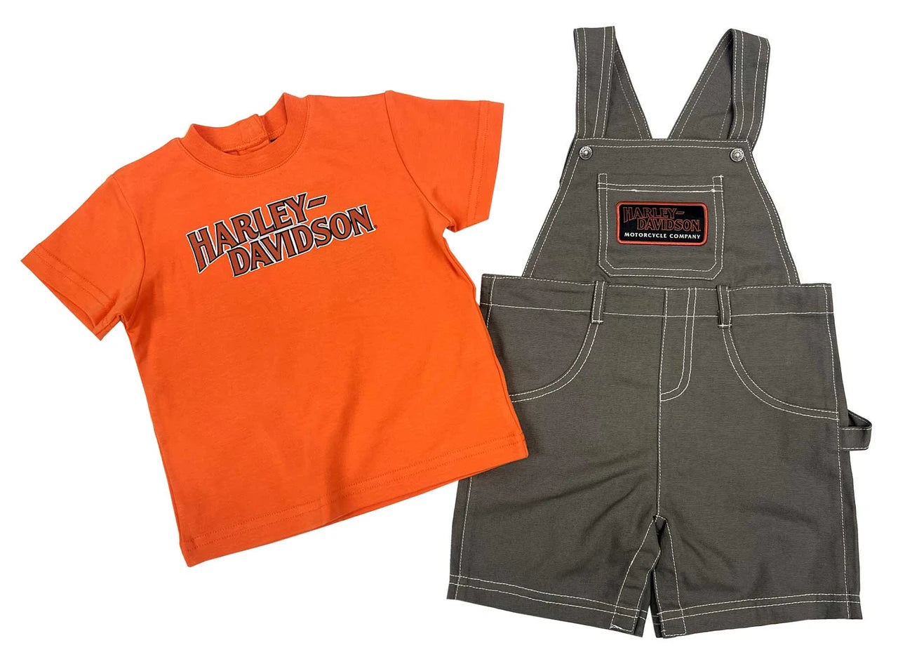 Harley-Davidson® Baby Boys' 2-Piece Canvas Shortall & Tee - Orange/Tan