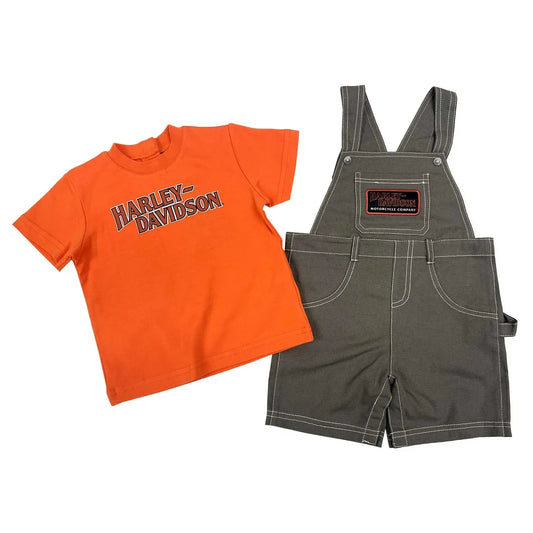 Harley-Davidson® Baby Boys' 2-Piece Canvas Shortall & Tee - Orange/Tan