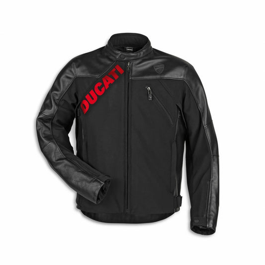 Ducati Logo C1 Black Men's Leather-Fabric Jacket