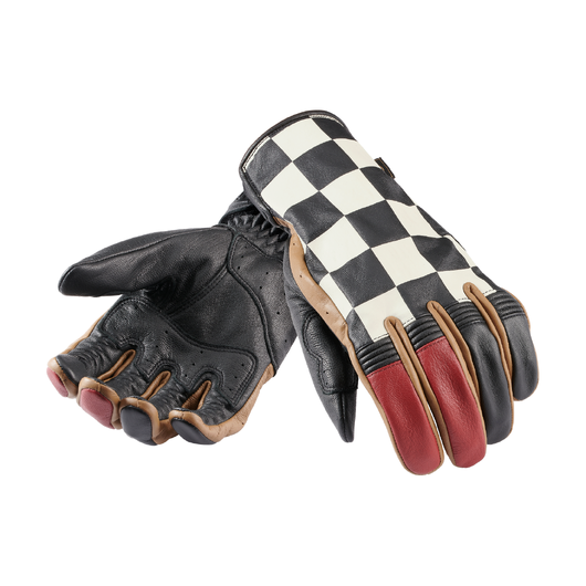 Triumph Checkerboard Gloves - Black/Red/Bone/Gold