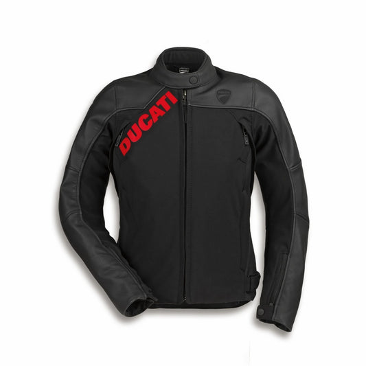Ducati Logo C1 Black Women's Leather-Fabric Jacket