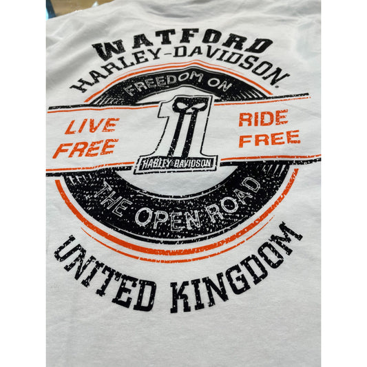 Harley-Davidson Men's Long Sleeve  Bar & Shield on White Tee Shirt