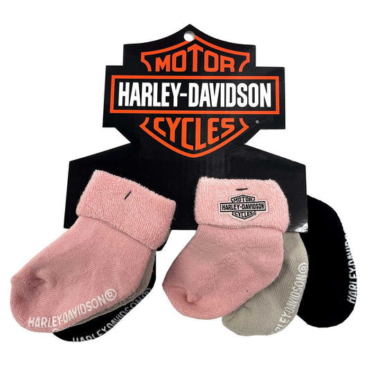 Harley-Davidson® Baby Girls' Bar & Shield 3 Pack Infant Socks, Multi-Colored