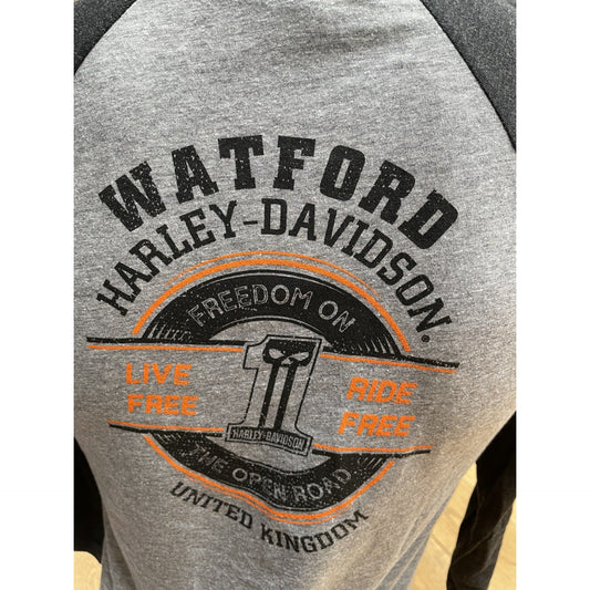 Harley-Davidson® JERSEY 3/4 RAG Black/Grey Men's Watford Dealer T-Shirt