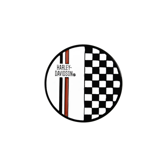 Harley-Davidson® 1.5 inch. Bold Checkered Round Metal Pin - Black & White