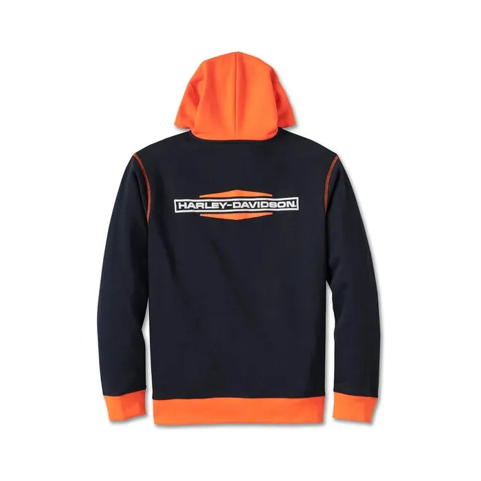 Harley-Davidson® Men's Kickstart Pullover Hoodie - Colorblock - Harley Black & Harley Orange