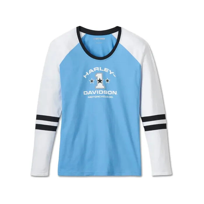 Harley-Davidson® Women's First-Class Long Sleeve Raglan Top - All Aboard & Bright White