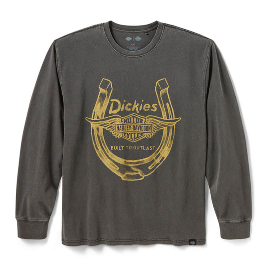 Dickies X H-D® Men's Winged Horseshoe Long Sleeve Tee - Washed Black