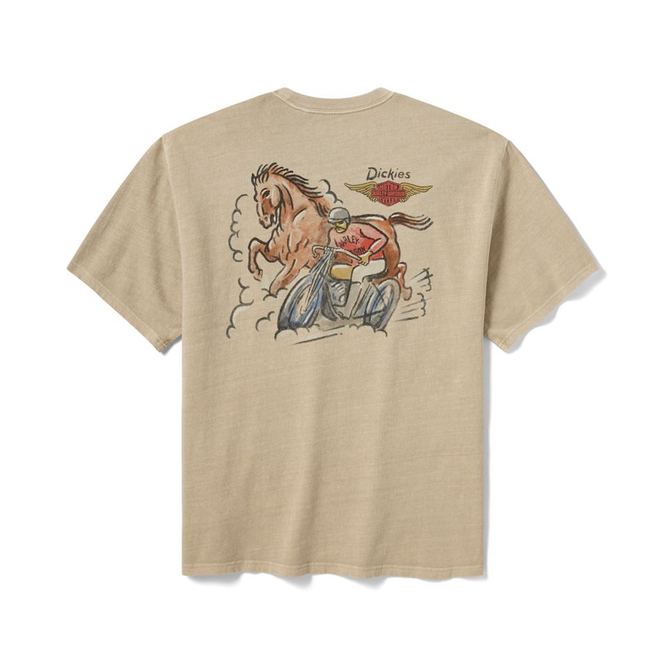 Dickies x H-D Men's Horsepower Heavyweight Pigment Dyed Tee - Khaki