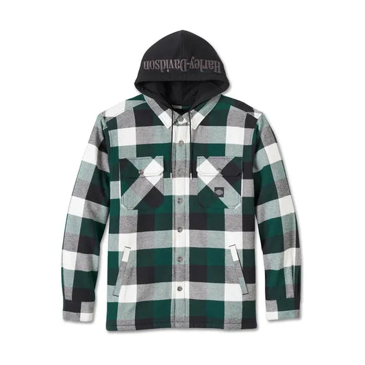 Harley-Davidson® Traveler Hooded Shirt Jacket - Plaid - Harley Black & Rainforest