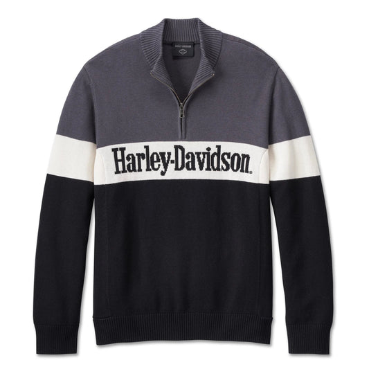 Harley-Davidson® Men's Darting 1/4 Zip Sweater - Colorblocked - Black Beauty