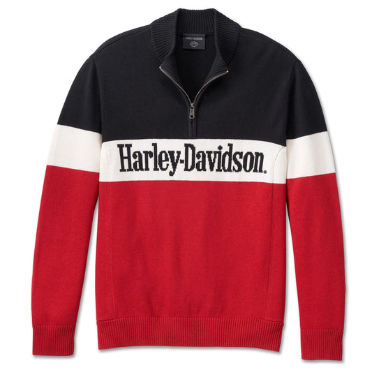 Harley-Davidson® Men's Darting 1/4 Zip Sweater - Colour blocked - Chili Pepper