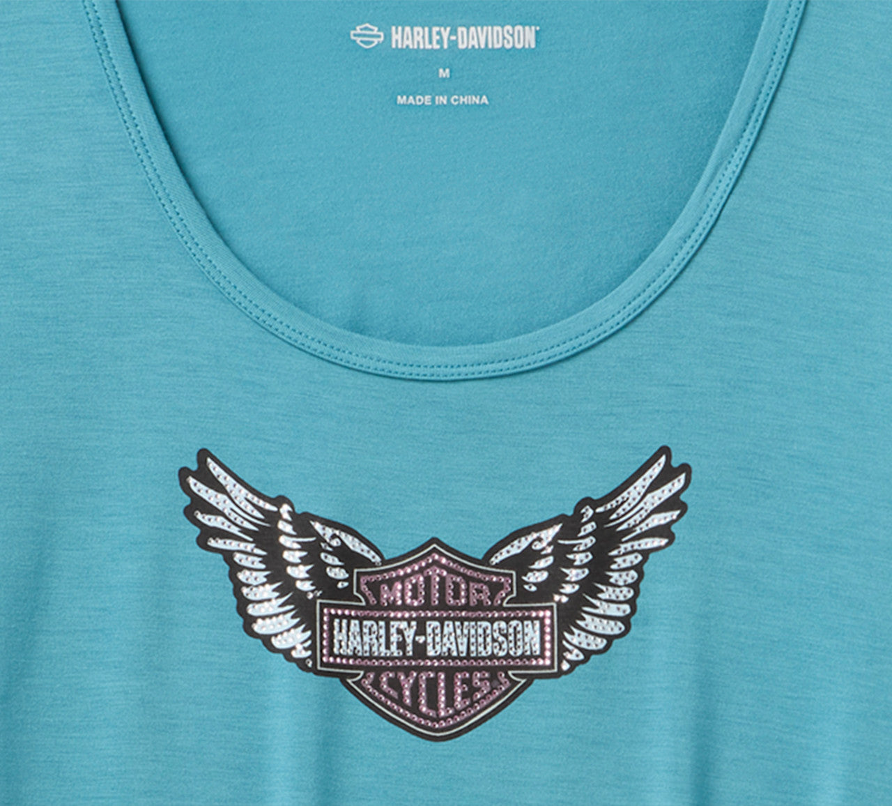 Harley-Davidson® Women's Winged Bling Scoop Neck Tee - Rustic Teal